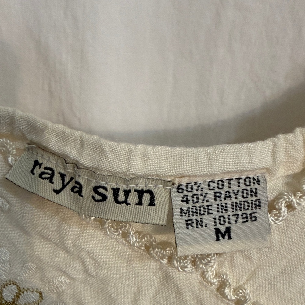 Raya Sun Embroidered Ivory Dress Medium Boho Cottagecore Lace Animal Print - Picture 2 of 8